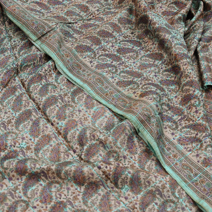 Indian Vintage Peach & Green Saree Pure Silk Printed Sari Craft Fabric 6yd Sewing Floral Soft Dress Designing for Crafting Quilting Upcycle