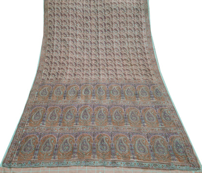 Indian Vintage Peach & Green Saree Pure Silk Printed Sari Craft Fabric 6yd Sewing Floral Soft Dress Designing for Crafting Quilting Upcycle