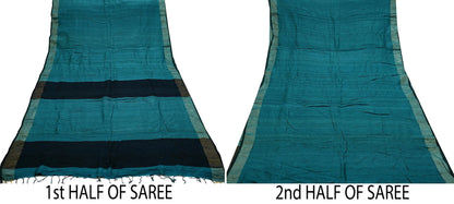 Indian Vintage Heavy Sari Green & Black Pure Khadi Silk Handloom Saree Craft Fabric 5yd Ethnic Wear Dress making For Crafting Quilting