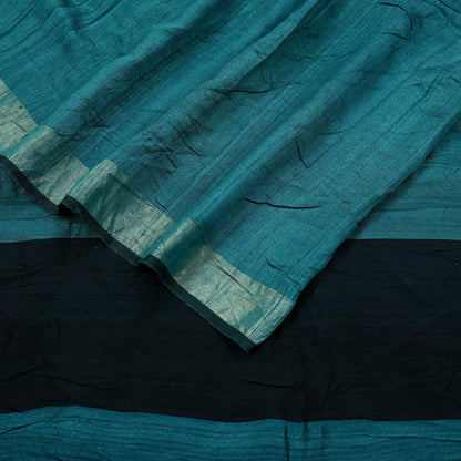 Indian Vintage Heavy Sari Green & Black Pure Khadi Silk Handloom Saree Craft Fabric 5yd Ethnic Wear Dress making For Crafting Quilting