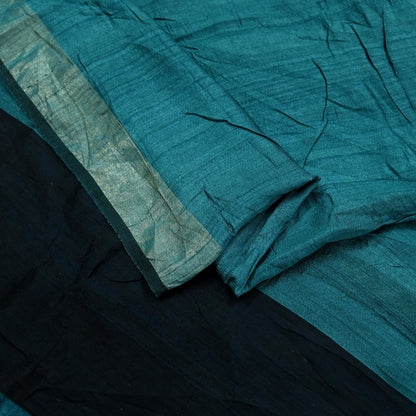 Indian Vintage Heavy Sari Green & Black Pure Khadi Silk Handloom Saree Craft Fabric 5yd Ethnic Wear Dress making For Crafting Quilting