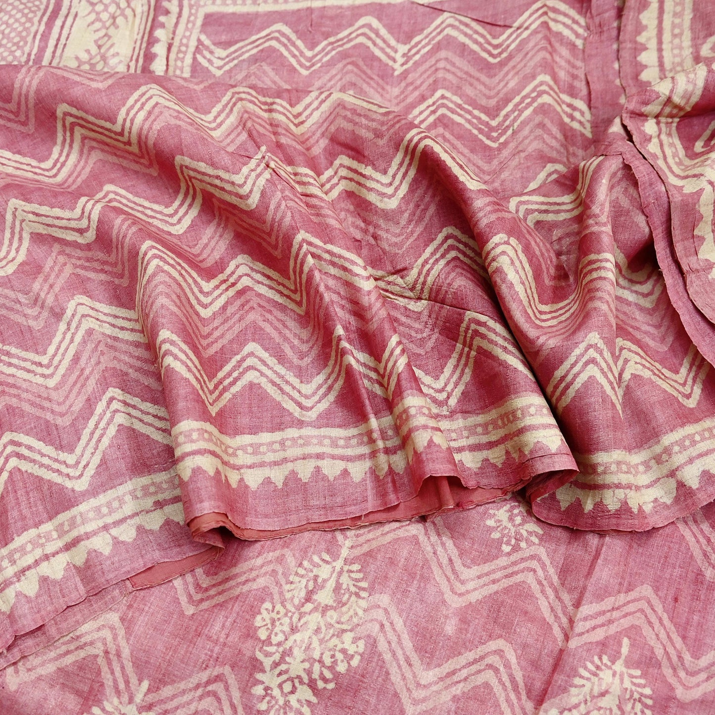 Indian Vintage Pink & Beige Saree Pure Khadi Silk Handloom Printed Indian Sari Fabric 5yard Ethnic Wear Sari Floral
