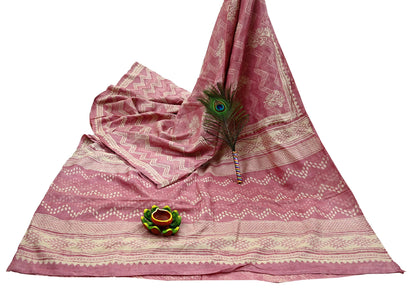 Indian Vintage Pink & Beige Saree Pure Khadi Silk Handloom Printed Indian Sari Fabric 5yard Ethnic Wear Sari Floral
