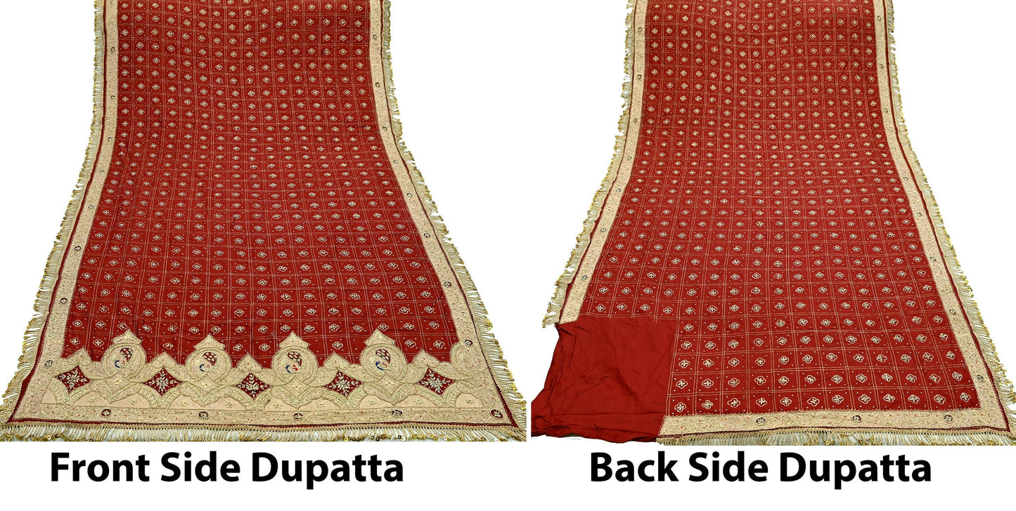 Indian Vintage Heavy Bridal Dupatta maroon Pure Silk Long Stole Hand Embroidered Hijab Scarf Zardozi Peacock Wedding Dupatta Fringes