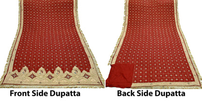 Indian Vintage Heavy Bridal Dupatta maroon Pure Silk Long Stole Hand Embroidered Hijab Scarf Zardozi Peacock Wedding Dupatta Fringes
