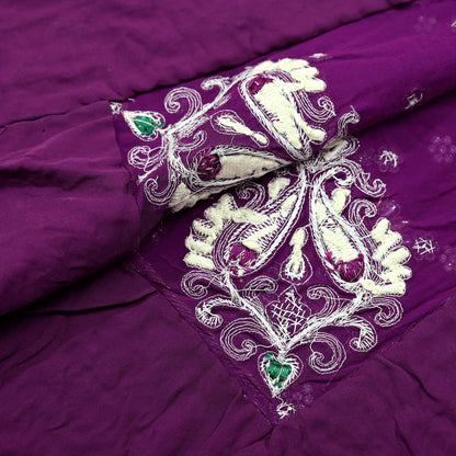 Indian Vintage Heavy Bridal Dupatta Purple Pure Georgette Silk Long Stole Hand Embroidered Scarf Zardozi/Dabka Zari Wedding/Party Dupatta