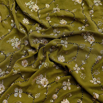 Indian Vintage Heavy Green Dupatta Pure Crepe Silk Long Stole Hand Embroidered Scarves Dabka Zardozi Zari Scarves Wedding/ Bridal Veil