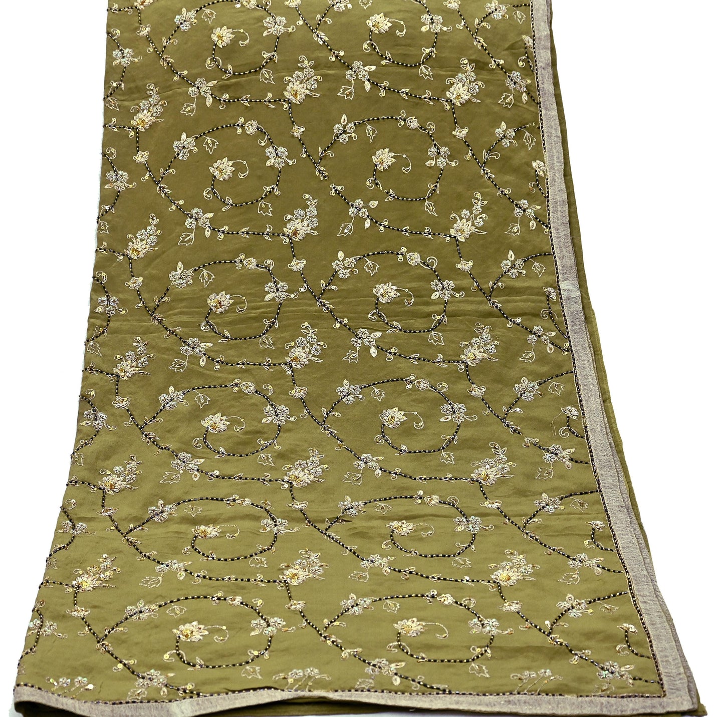 Indian Vintage Heavy Green Dupatta Pure Crepe Silk Long Stole Hand Embroidered Scarves Dabka Zardozi Zari Scarves Wedding/ Bridal Veil