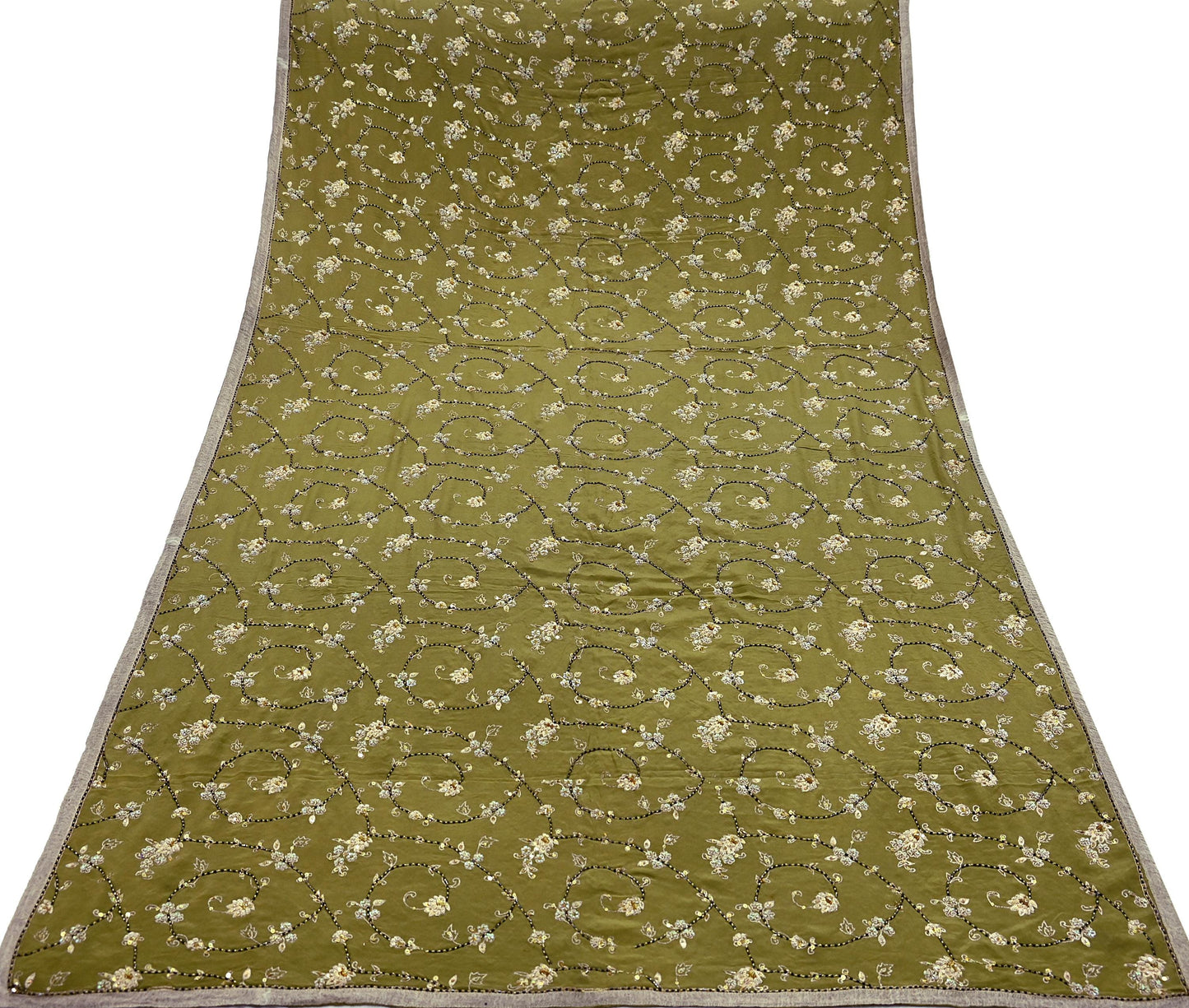 Indian Vintage Heavy Green Dupatta Pure Crepe Silk Long Stole Hand Embroidered Scarves Dabka Zardozi Zari Scarves Wedding/ Bridal Veil