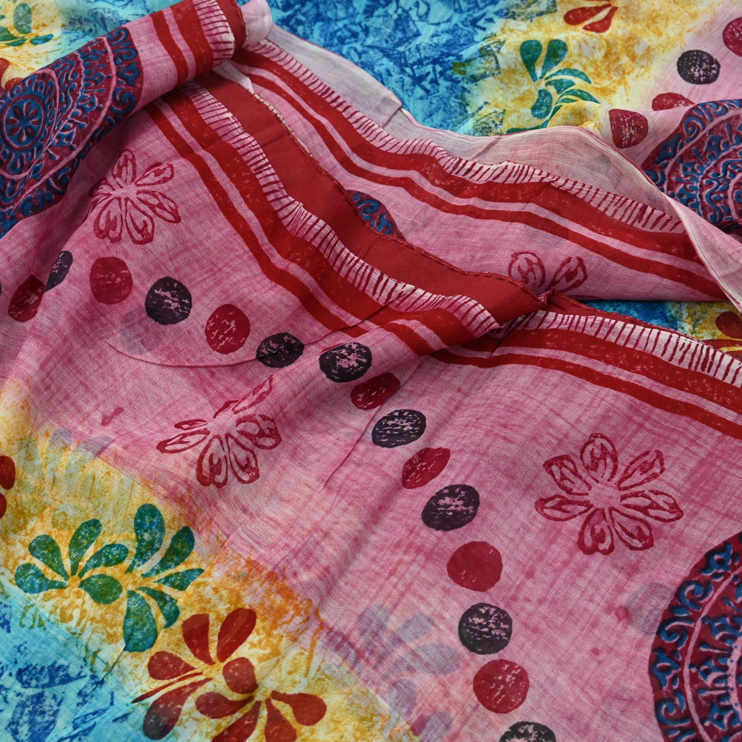 Indian Women Vintage Sari Blue & Maroon Blend Georgette Printed Saree Sewing 5yd Soft Craft Floral Wrap Boho Dress making Crafting