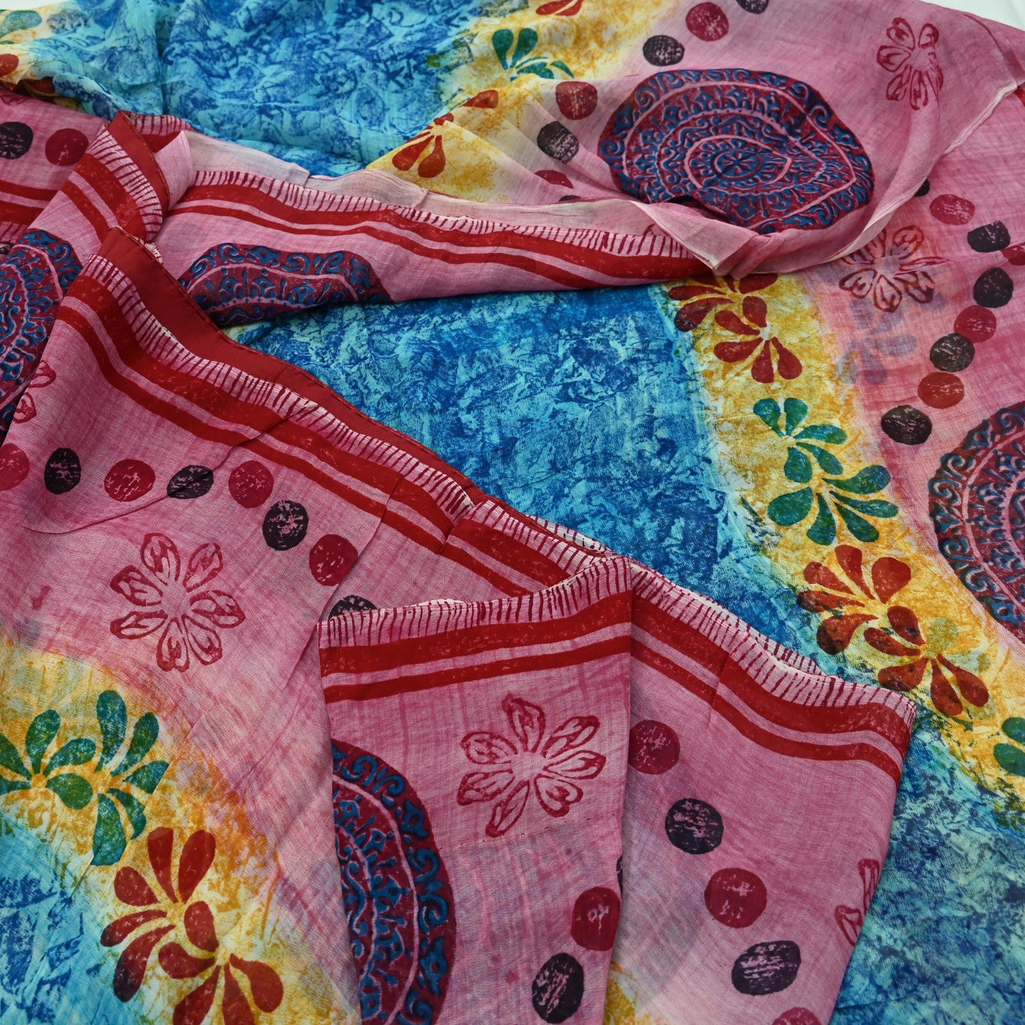 Indian Women Vintage Sari Blue & Maroon Blend Georgette Printed Saree Sewing 5yd Soft Craft Floral Wrap Boho Dress making Crafting