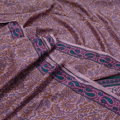 Indian Vintage Sari Brown 100% Pure Silk Printed Saree Craft Fabric 6yd Sewing DressMaking Wrap Floral Crafting Quilting Used Upcycle