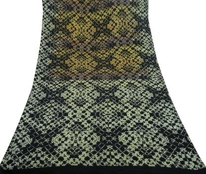 Indian Vintage Sari Black 100% Pure Silk Printed Saree Fabric 5yd Sewing Craft Fabric Dress Making Soft Floral Abstract Quilting Crafting
