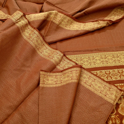 Indian Vintage Sari Brown Hand Woven 100% Pure Organza Silk Saree Craft Fabric 5Yd Dress Making Crafting Quilting Upcycle Fringes