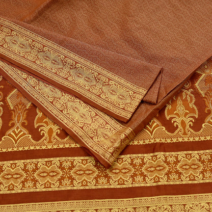 Indian Vintage Sari Brown Hand Woven 100% Pure Organza Silk Saree Craft Fabric 5Yd Dress Making Crafting Quilting Upcycle Fringes