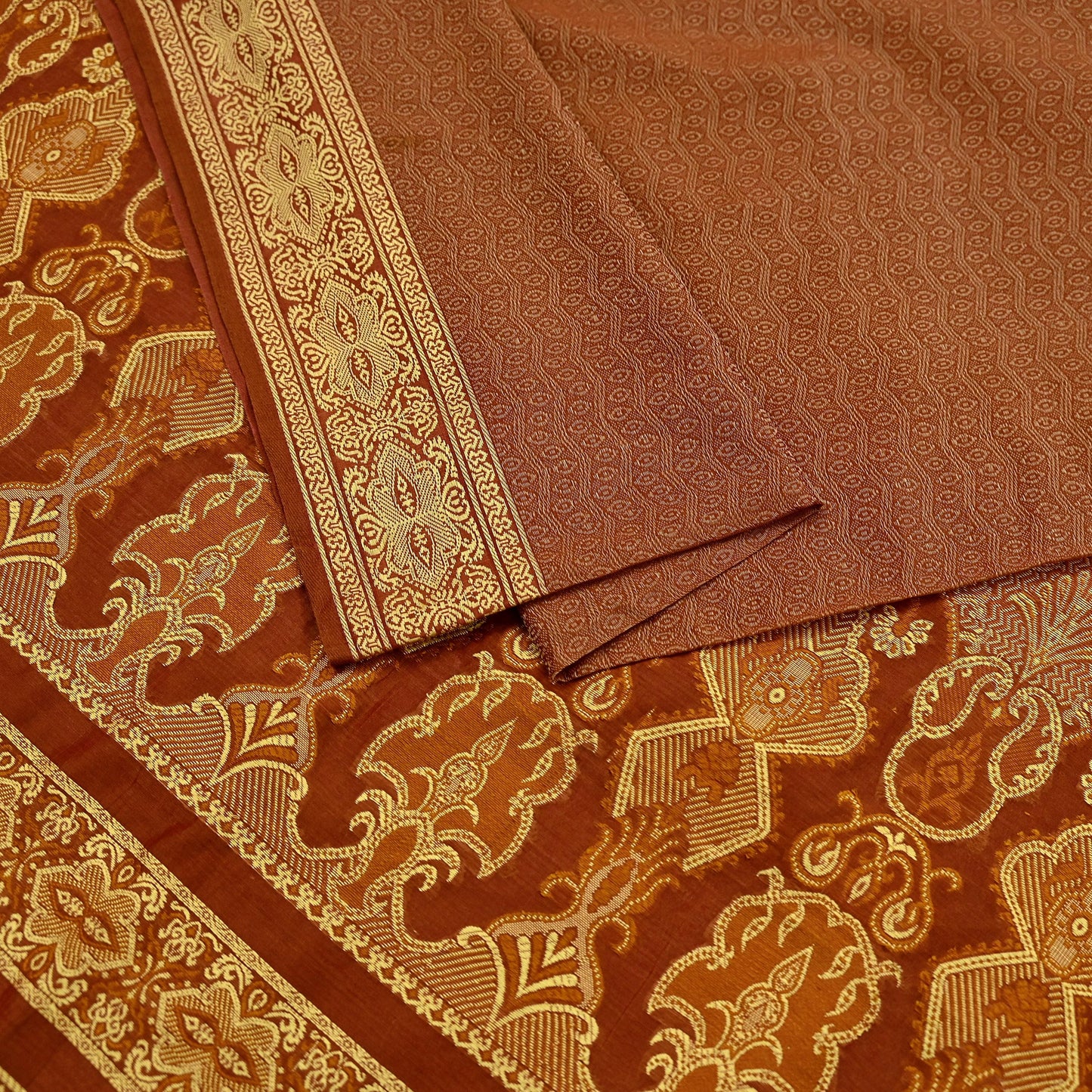 Indian Vintage Sari Brown Hand Woven 100% Pure Organza Silk Saree Craft Fabric 5Yd Dress Making Crafting Quilting Upcycle Fringes