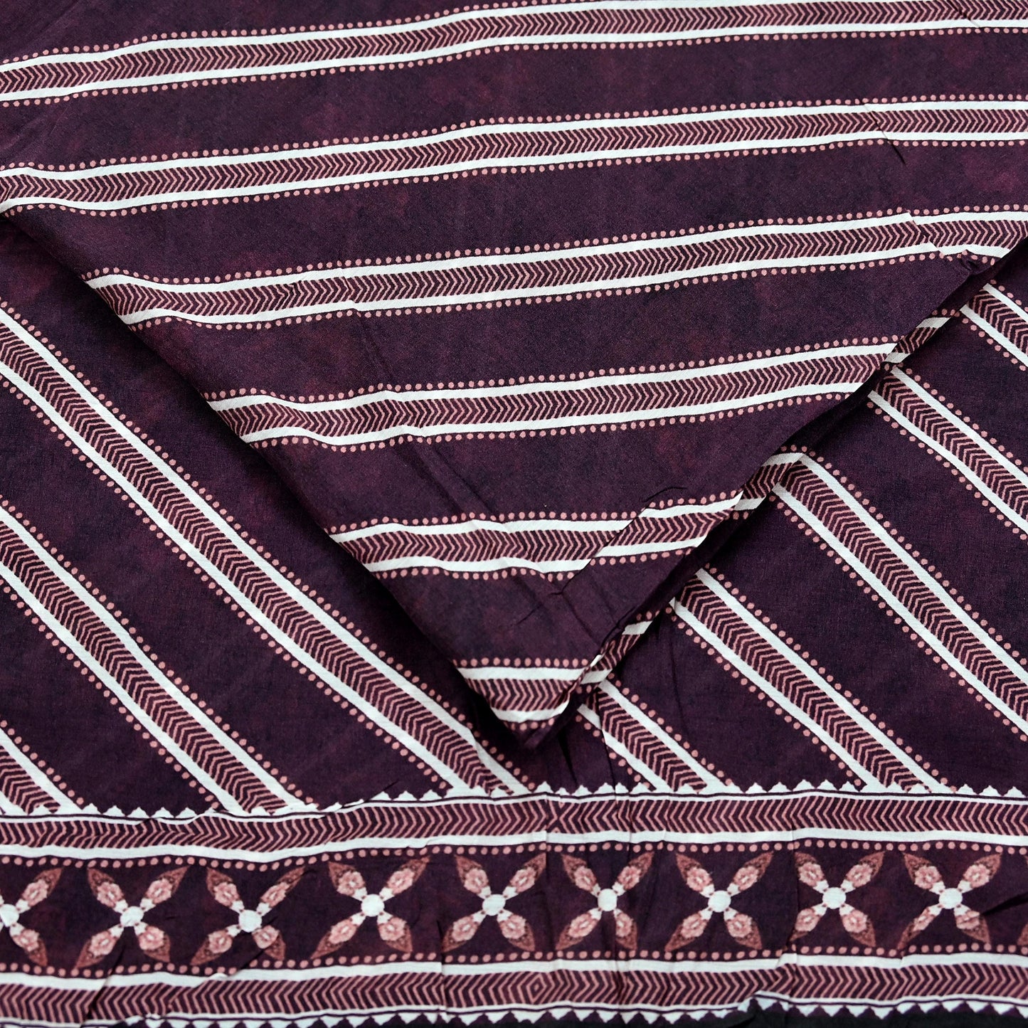 Indian Vintage Sari Ivory & Maroon Block Printed Pure Cotton Saree Fabric Soft Floral 5Yd Sarong Wrap Boho Fabric Kimono Soft