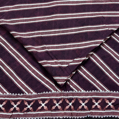 Indian Vintage Sari Ivory & Maroon Block Printed Pure Cotton Saree Fabric Soft Floral 5Yd Sarong Wrap Boho Fabric Kimono Soft