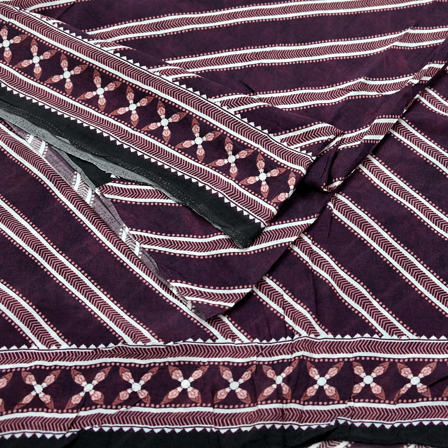 Indian Vintage Sari Ivory & Maroon Block Printed Pure Cotton Saree Fabric Soft Floral 5Yd Sarong Wrap Boho Fabric Kimono Soft