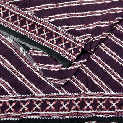 Indian Vintage Sari Ivory & Maroon Block Printed Pure Cotton Saree Fabric Soft Floral 5Yd Sarong Wrap Boho Fabric Kimono Soft