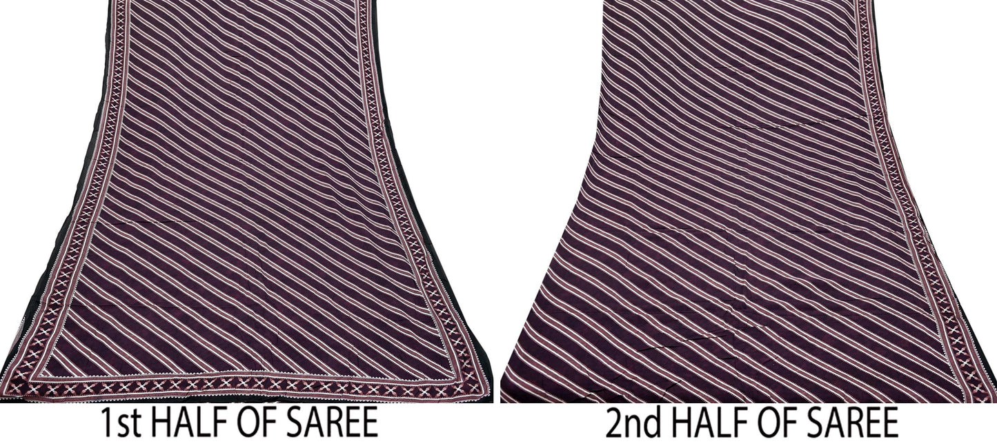 Indian Vintage Sari Ivory & Maroon Block Printed Pure Cotton Saree Fabric Soft Floral 5Yd Sarong Wrap Boho Fabric Kimono Soft