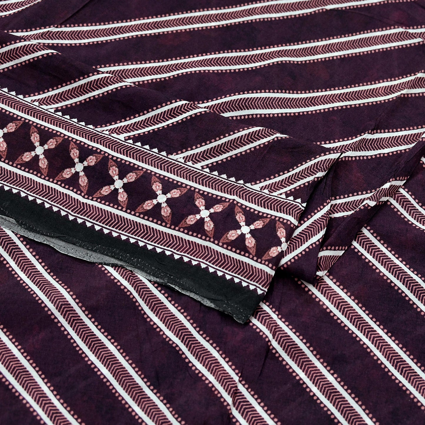 Indian Vintage Sari Ivory & Maroon Block Printed Pure Cotton Saree Fabric Soft Floral 5Yd Sarong Wrap Boho Fabric Kimono Soft