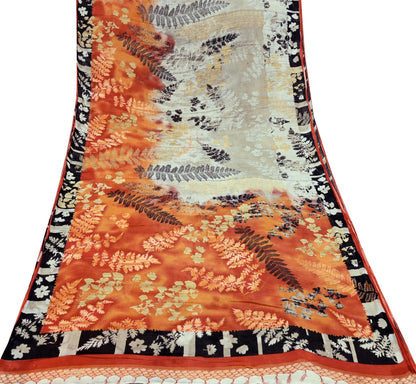 Indian Vintage Orange & Cream Saree Printed Pure Cotton Sari Craft Fabric Soft 5Yd Sewing Sarong Wrap Boho Dress making Quilting Upcycle
