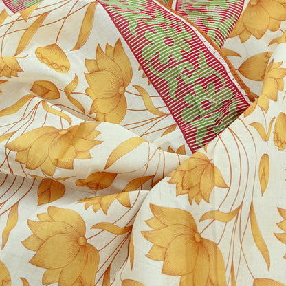 Indian Vintage Sari Red & White Printed 100% Pure Cotton Saree Craft Fabric 5Yd Sewing Sarong Wrap Boho Floral Dress making Quilting