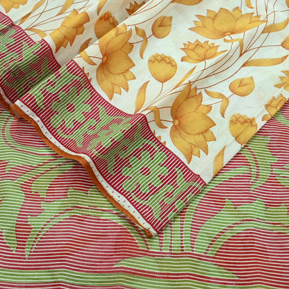 Indian Vintage Sari Red & White Printed 100% Pure Cotton Saree Craft Fabric 5Yd Sewing Sarong Wrap Boho Floral Dress making Quilting