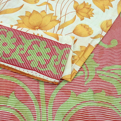 Indian Vintage Sari Red & White Printed 100% Pure Cotton Saree Craft Fabric 5Yd Sewing Sarong Wrap Boho Floral Dress making Quilting