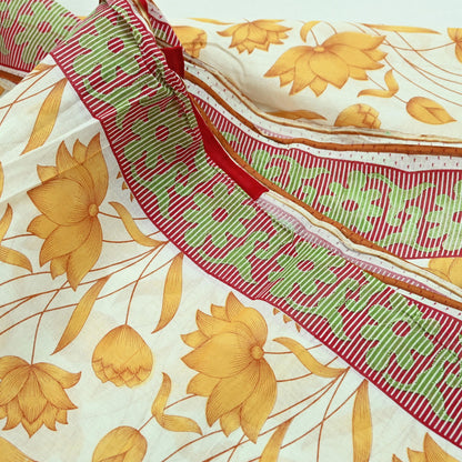 Indian Vintage Sari Red & White Printed 100% Pure Cotton Saree Craft Fabric 5Yd Sewing Sarong Wrap Boho Floral Dress making Quilting