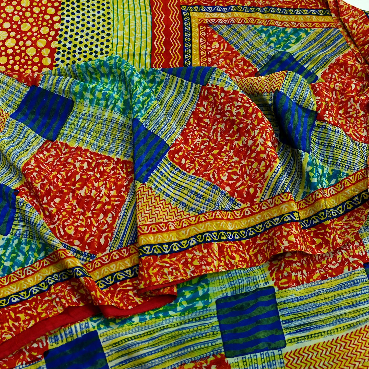 Indian Vintage Sari Multi Pure Crepe Silk Block Printed Saree 5yd Sewing Floral Soft Craft Fabric Wrap Dress making Upcycle For Crafting