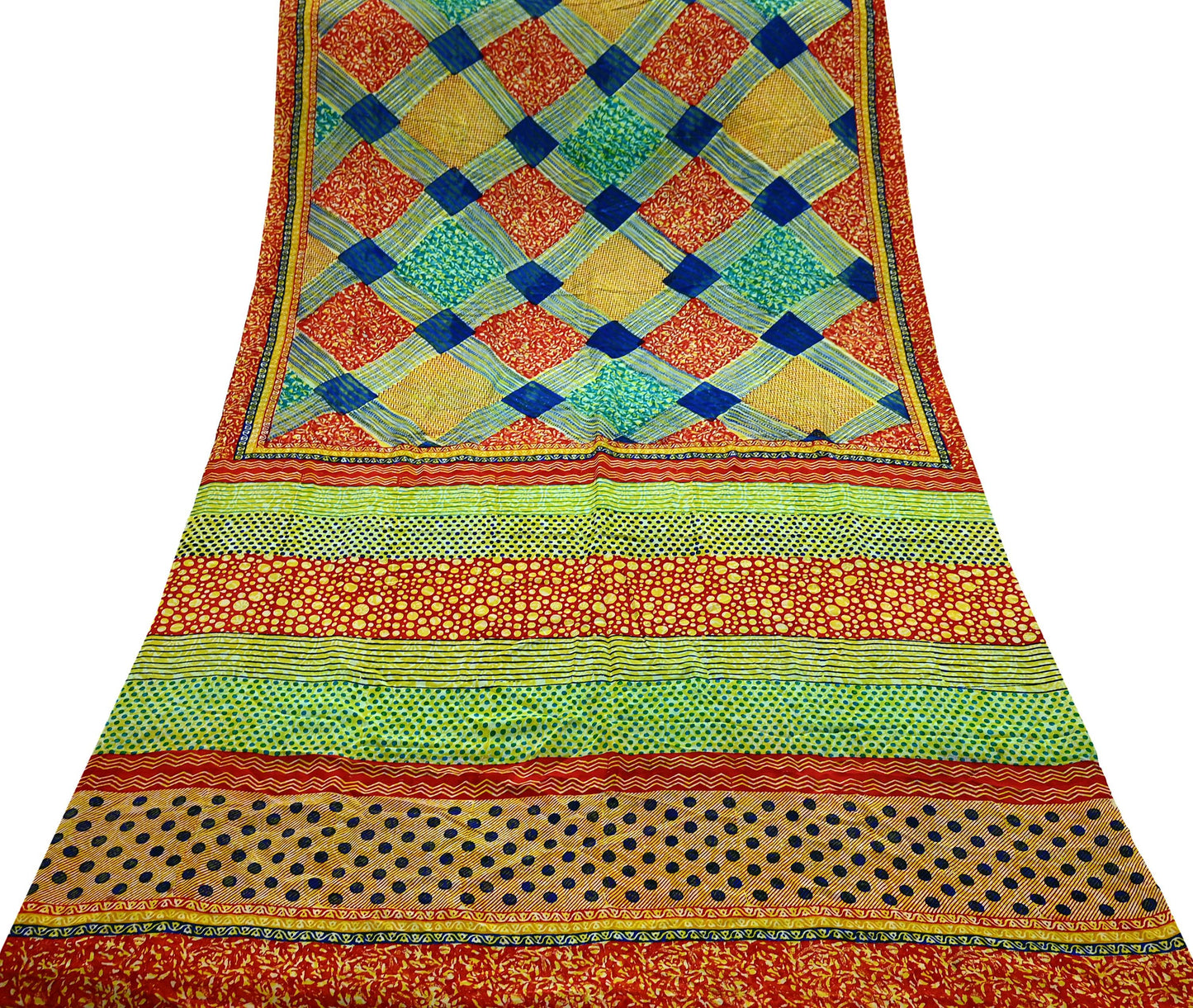 Indian Vintage Sari Multi Pure Crepe Silk Block Printed Saree 5yd Sewing Floral Soft Craft Fabric Wrap Dress making Upcycle For Crafting