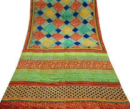 Indian Vintage Sari Multi Pure Crepe Silk Block Printed Saree 5yd Sewing Floral Soft Craft Fabric Wrap Dress making Upcycle For Crafting