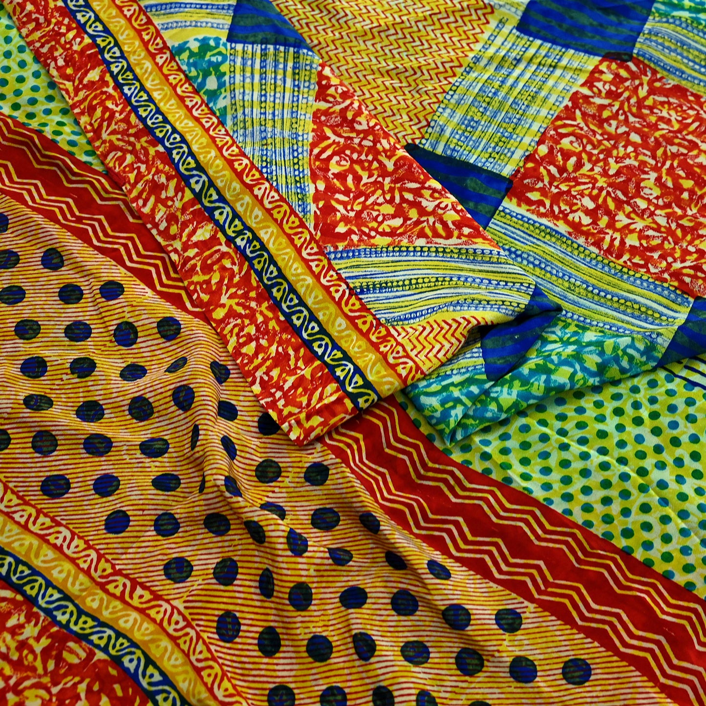 Indian Vintage Sari Multi Pure Crepe Silk Block Printed Saree 5yd Sewing Floral Soft Craft Fabric Wrap Dress making Upcycle For Crafting