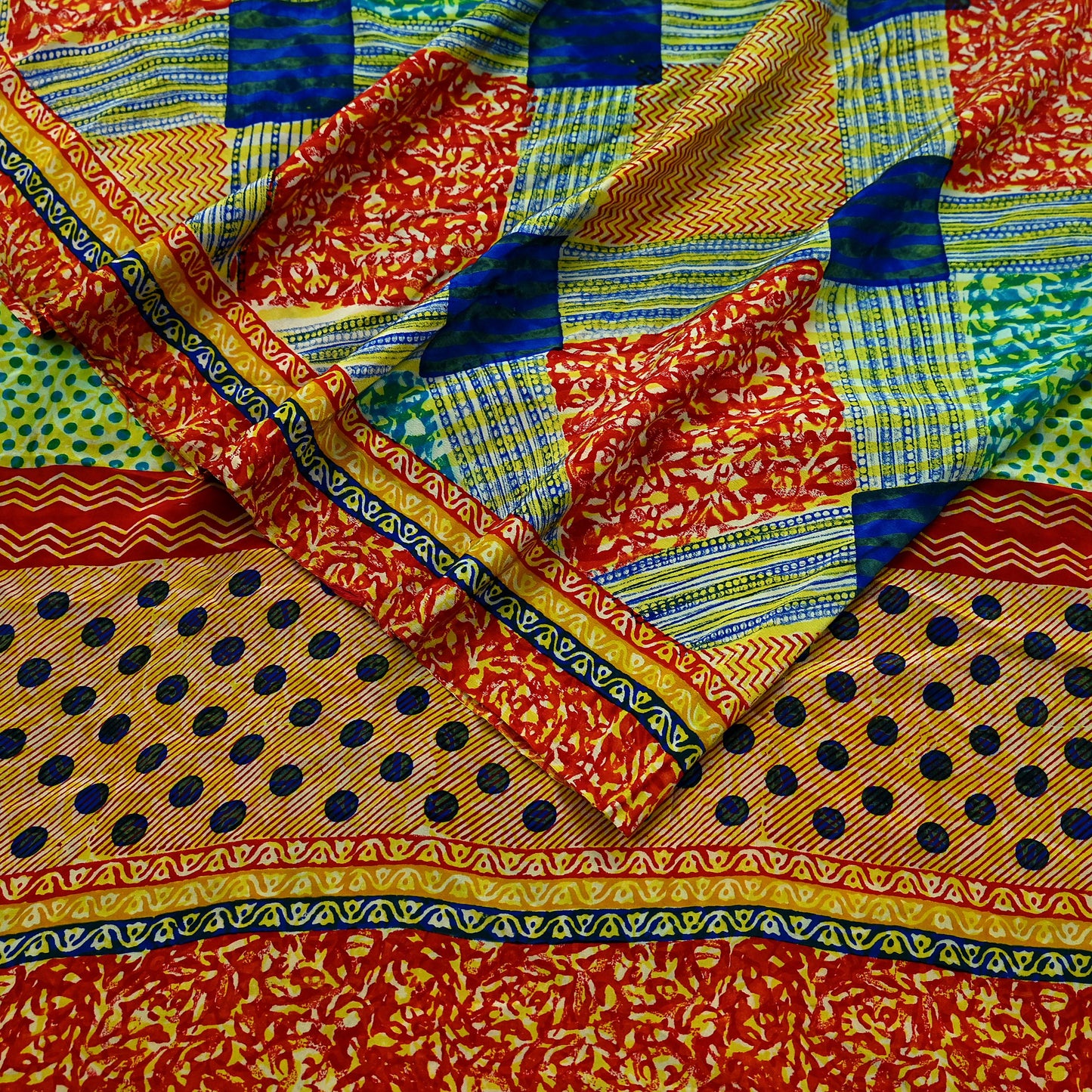 Indian Vintage Sari Multi Pure Crepe Silk Block Printed Saree 5yd Sewing Floral Soft Craft Fabric Wrap Dress making Upcycle For Crafting