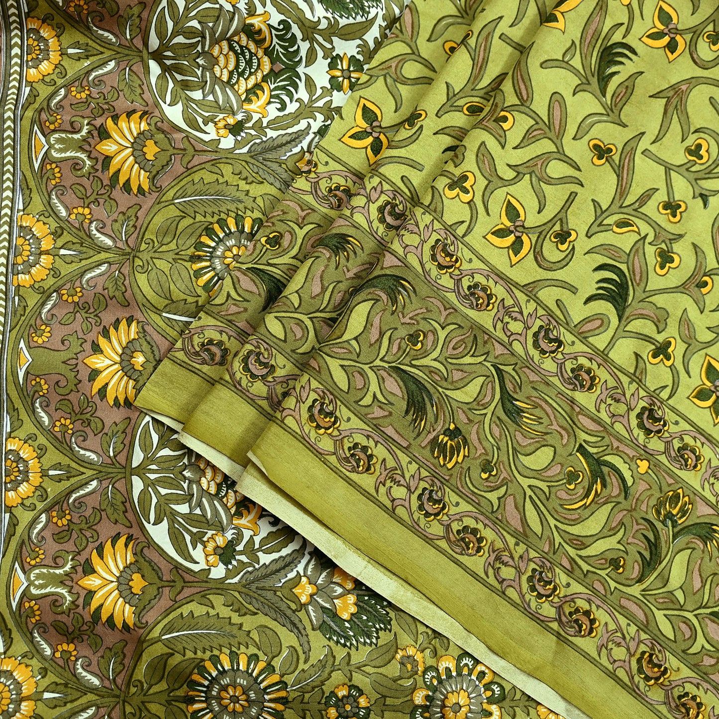 Indian Vintage Sari Green Pure Silk Printed Sarees 5yd Sewing Craft Fabric Dress Making  Soft Floral Wrap Upcycle Used Quilting Crafting