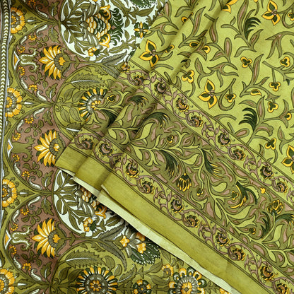 Indian Vintage Sari Green Pure Silk Printed Sarees 5yd Sewing Craft Fabric Dress Making  Soft Floral Wrap Upcycle Used Quilting Crafting