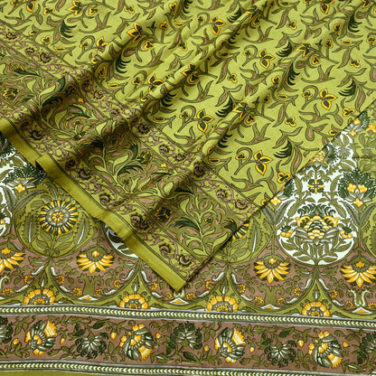 Indian Vintage Sari Green Pure Silk Printed Sarees 5yd Sewing Craft Fabric Dress Making  Soft Floral Wrap Upcycle Used Quilting Crafting