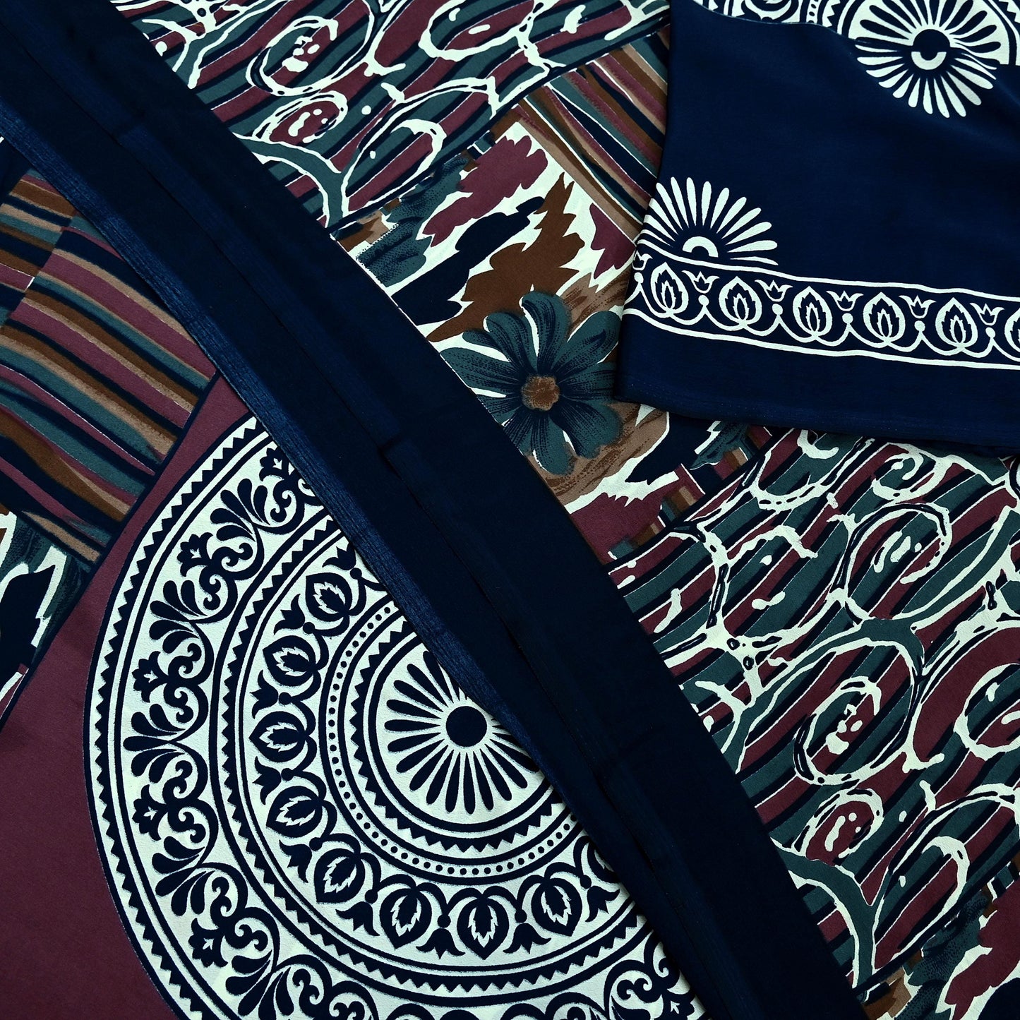 Indian Vintage Sari Pink & Blue Moss Crepe Printed Sarees Craft Fabric 5yd Sewing Floral Soft Dress making Quilting Crafting Upcycle  Used