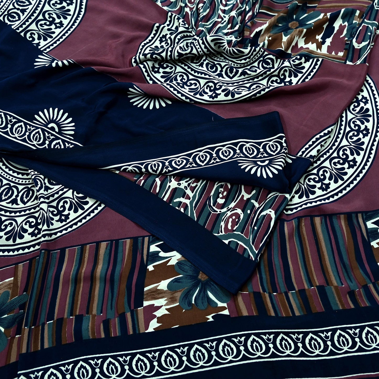 Indian Vintage Sari Pink & Blue Moss Crepe Printed Sarees Craft Fabric 5yd Sewing Floral Soft Dress making Quilting Crafting Upcycle  Used