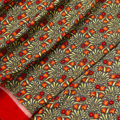 Indian Vintage Gray Sarees Moss Crepe Printed Sari 5yd Sewing Floral Soft Craft Fabric DressMaking For Crafting Quilting Upcycle