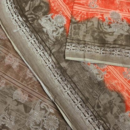 Indian Vintage Sari Brown & Peach 100% Pure Cotton Printed Sarees 5Yd Craft Fabric Sewing Sarong Wrap Boho Quilting Upcycle Dress Making