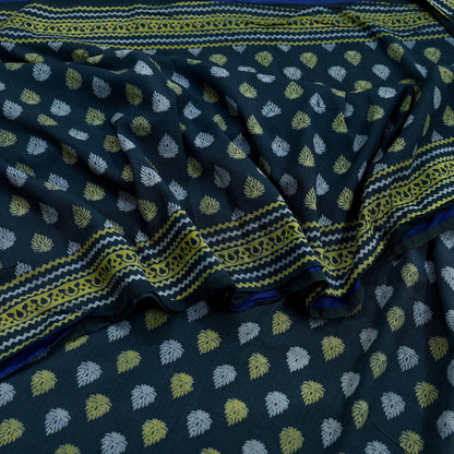 Indian Vintage Green & Gray Saree Printed Pure Cotton Sari Craft Fabric 5Yd Sewing Soft Sarong Wrap Boho Floral Quilting Crafting