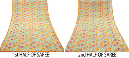 Indian Vintage Sari Ivory & Gray Pure Crepe Silk Hand Embroidered Saree 5yd Sewing Floral Craft Sequins Dress making Crafting Quilting