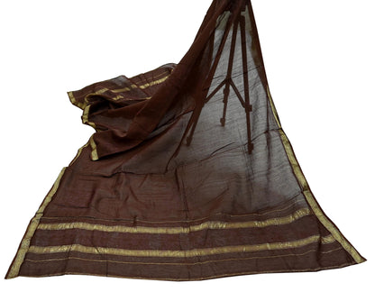 Indian Vintage Dupatta Brown Long Stole Hand Woven Pure Chanderi Silk Scarves Veil Zari Soft Fringes Scarf Wrap Boho