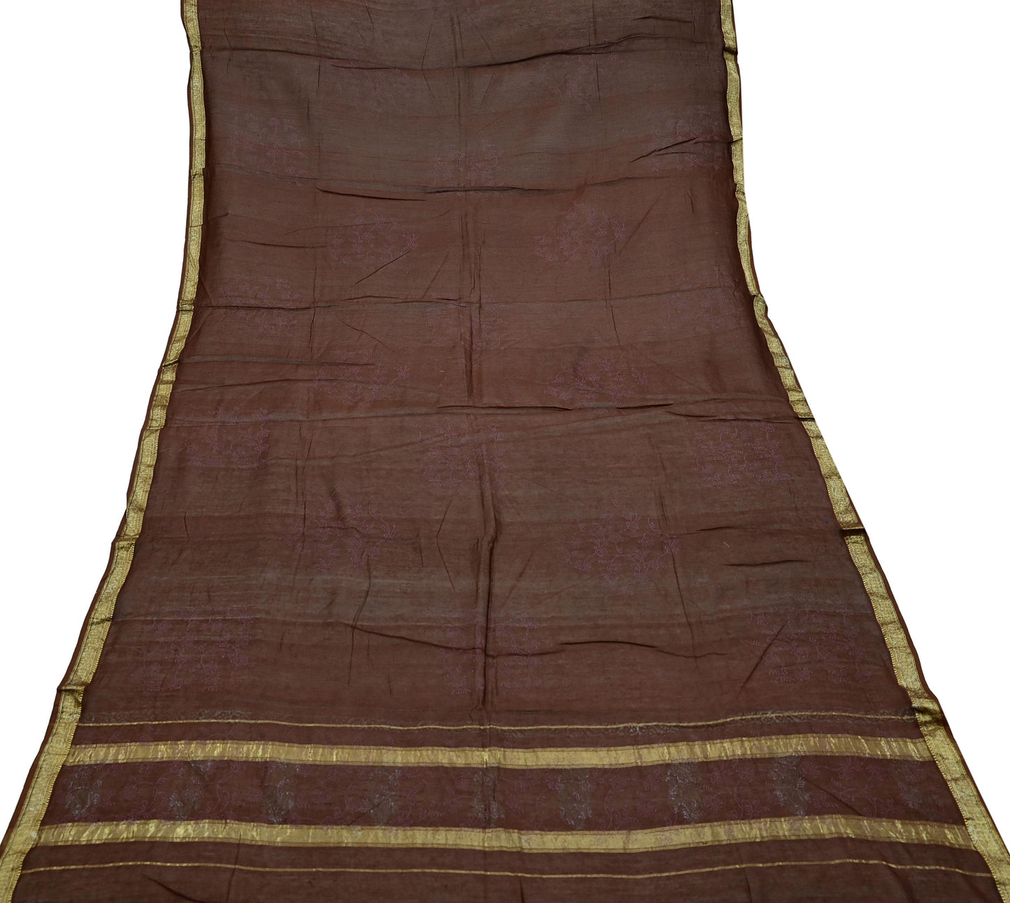 Indian Vintage Dupatta Brown Long Stole Hand Woven Pure Chanderi Silk Scarves Veil Zari Soft Fringes Scarf Wrap Boho