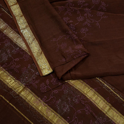 Indian Vintage Dupatta Brown Long Stole Hand Woven Pure Chanderi Silk Scarves Veil Zari Soft Fringes Scarf Wrap Boho
