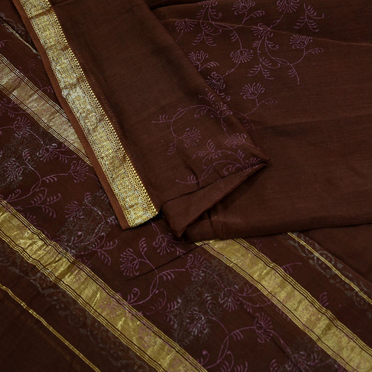 Indian Vintage Dupatta Brown Long Stole Hand Woven Pure Chanderi Silk Scarves Veil Zari Soft Fringes Scarf Wrap Boho