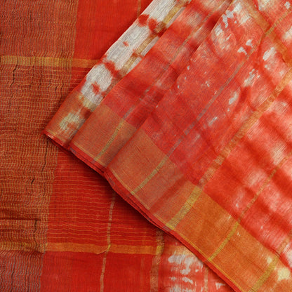 Indian Vintage Dupatta Orange & White Long Stole Hand Tie-Dye Pure Chanderi Silk Scarves Veil Zari Soft Fringes Scarf Wrap Boho